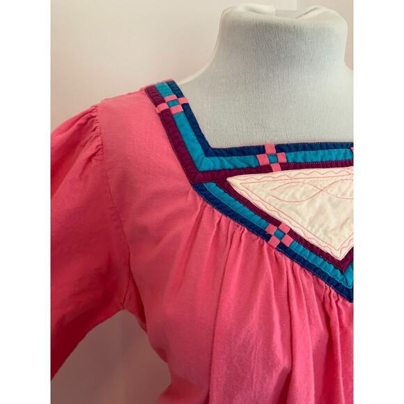 VTG 60 70 Maxi Dress Embellishments Pink Mumu House Dress Aztec Southwest Cotton - Picture 6 of 17